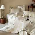 Satin Bedding Set Silky-Soft Bow Embroidery & Piping