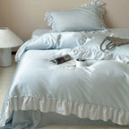 Satin Bedding Set Tencel Blend Silky Ruffle Trim