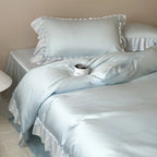 Satin Bedding Set Tencel Blend Silky Ruffle Trim