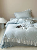 Satin Bedding Set Tencel Blend Silky Ruffle Trim