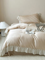 Satin Bedding Set Tencel Blend Silky Ruffle Trim