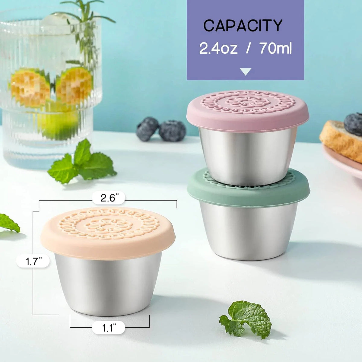 Sauce Cups Stainless Steel Leakproof Set of 6