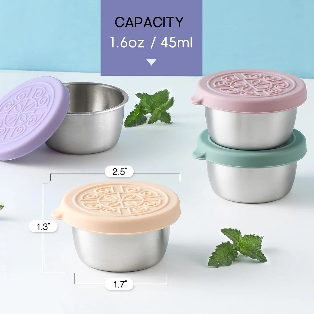 Sauce Cups Stainless Steel Leakproof Set of 6