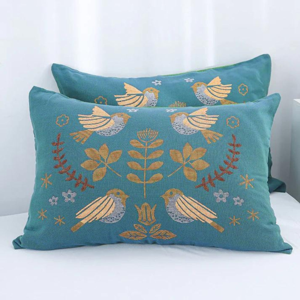 Scandinavian Bird Floral Jacquard Pillowcases (20 x 30 Inches)
