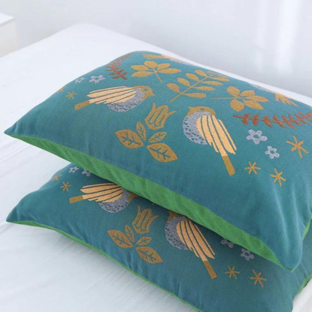 Scandinavian Bird Floral Jacquard Pillowcases (20 x 30 Inches)