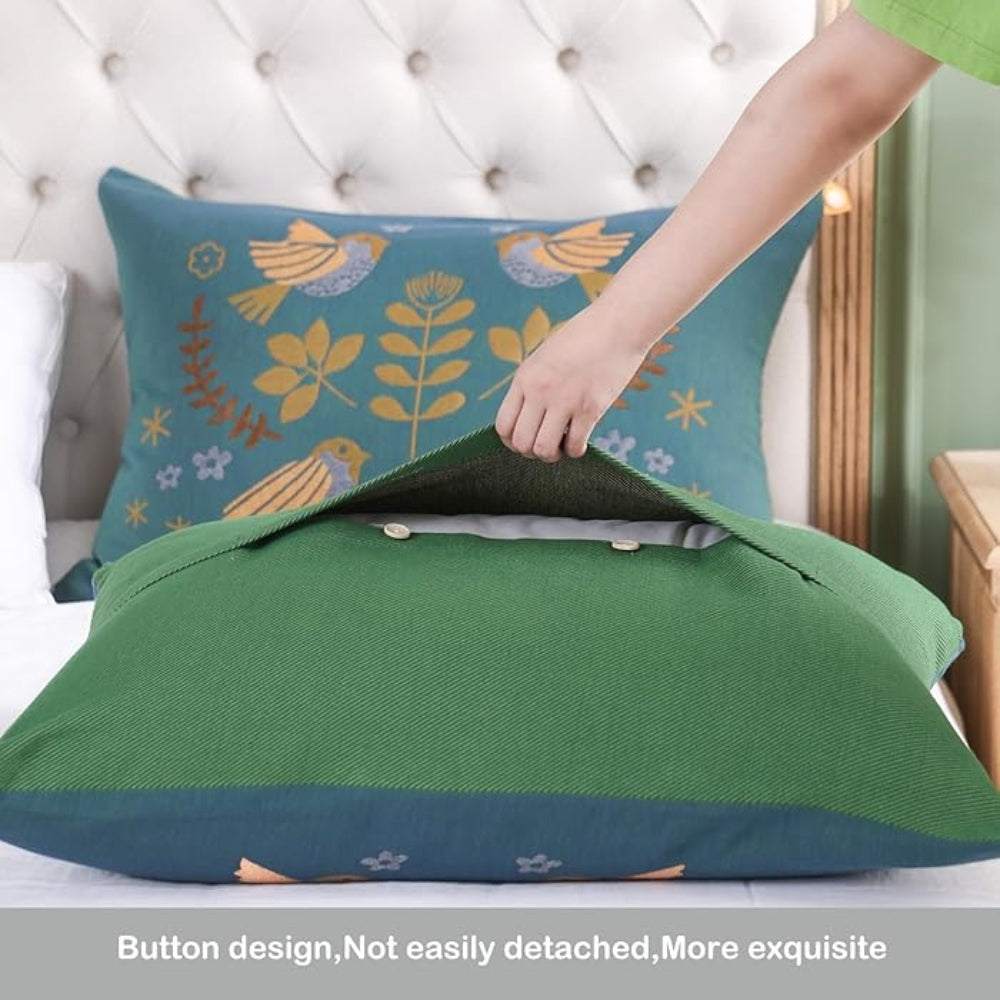 Scandinavian Bird Floral Jacquard Pillowcases (20 x 30 Inches)
