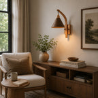 Scandinavian Wooden Arm & Brass Backplate Wall Sconce (LED Compatible)