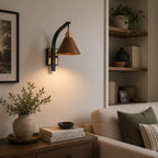 Scandinavian Wooden Arm & Brass Backplate Wall Sconce (LED Compatible)