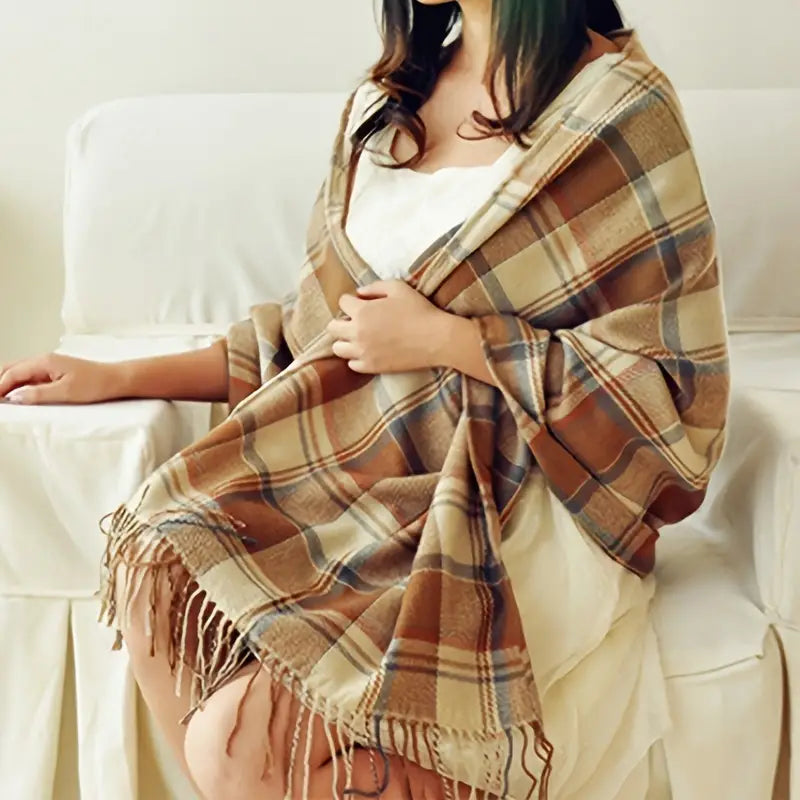 Scarf Oversized Cashmere Check Pattern