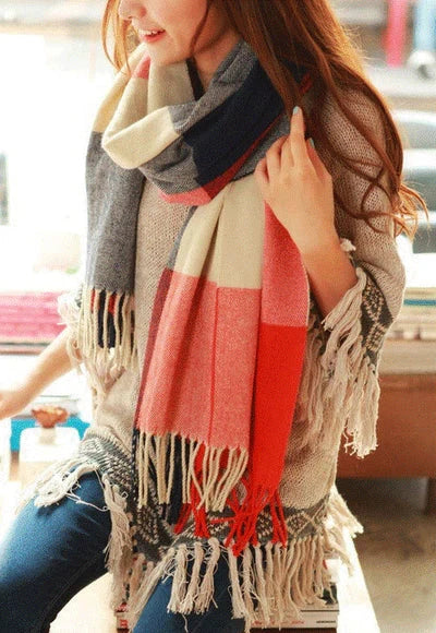 Scarf Oversized Cashmere Check Pattern