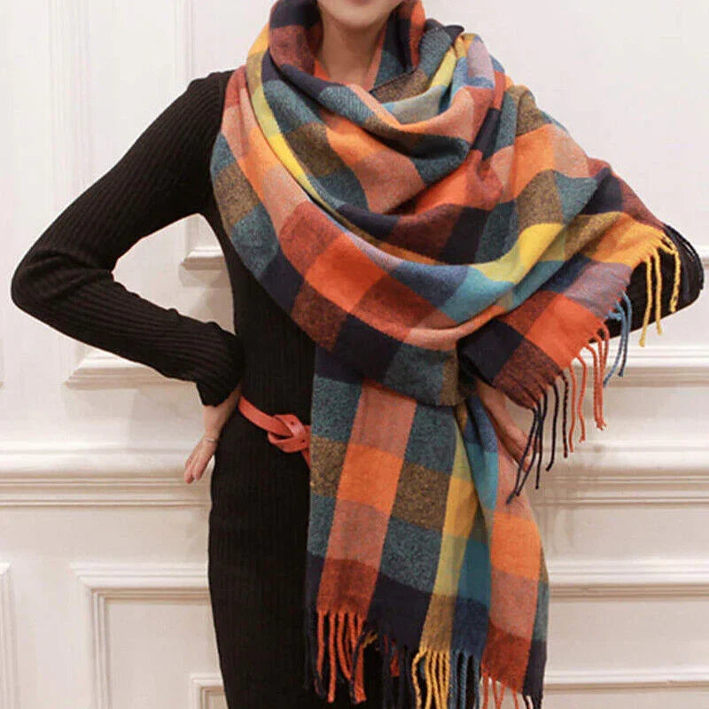 Scarf Oversized Cashmere Check Pattern