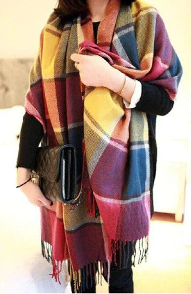 Scarf Oversized Cashmere Check Pattern
