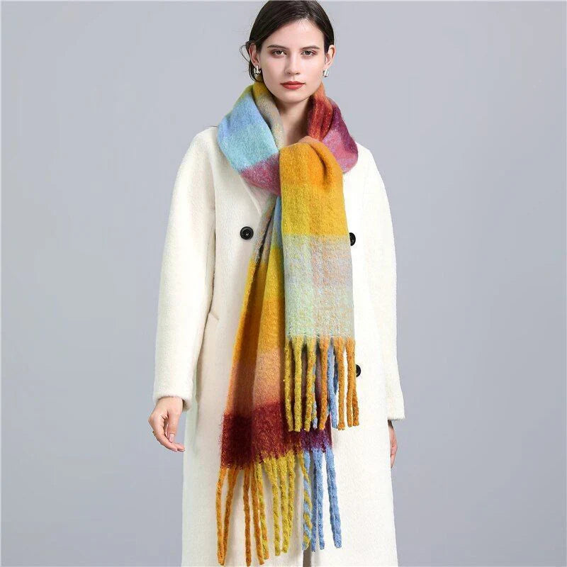 Scarf Oversized Cashmere Checked Tassel Trim