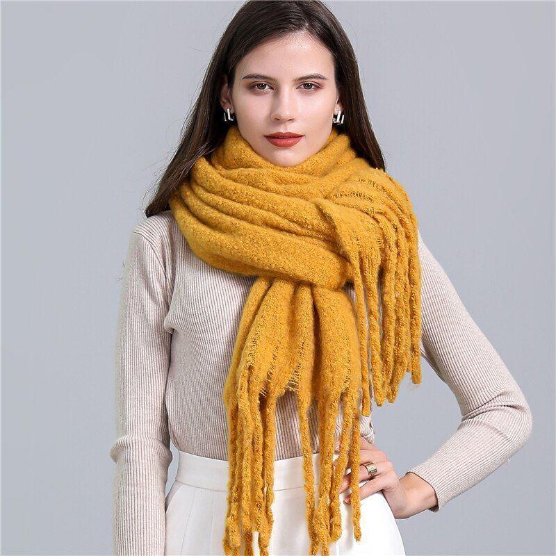 Scarf Oversized Cashmere Checked Tassel Trim