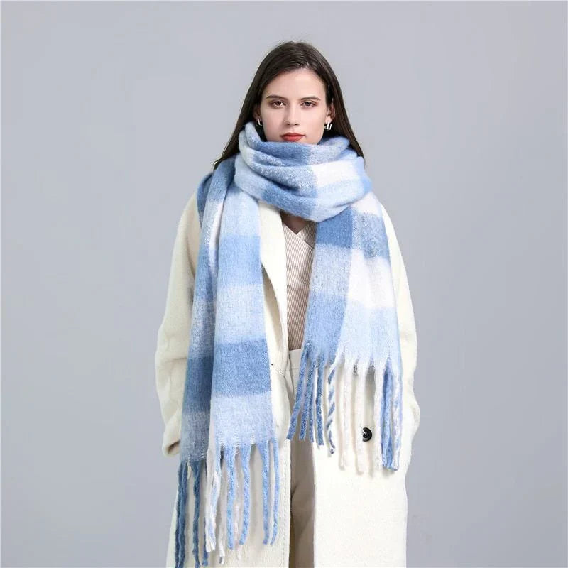 Scarf Oversized Cashmere Checked Tassel Trim