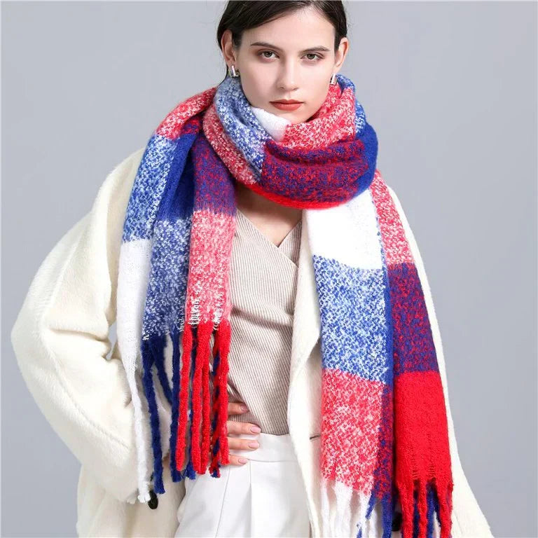Scarf Oversized Cashmere Checked Tassel Trim
