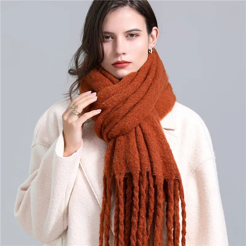 Scarf Oversized Cashmere Checked Tassel Trim