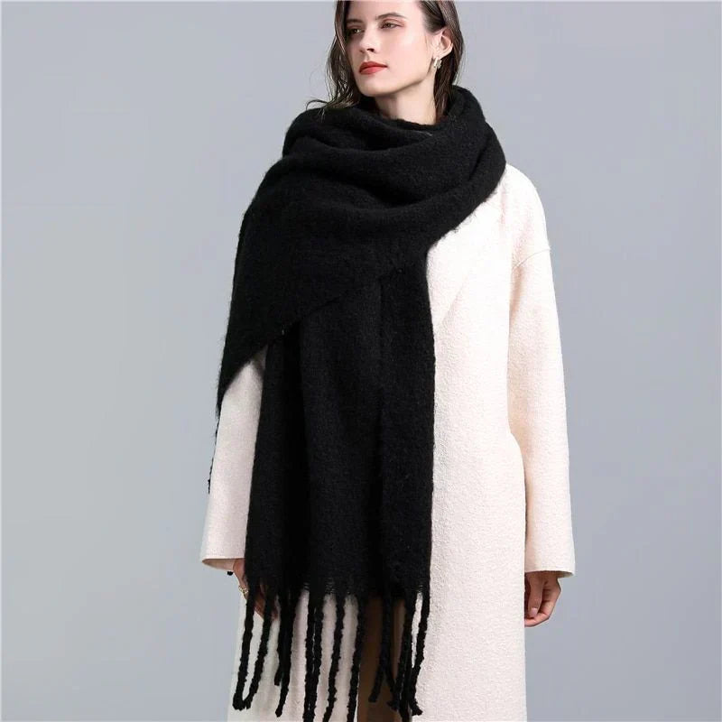 Scarf Oversized Cashmere Checked Tassel Trim