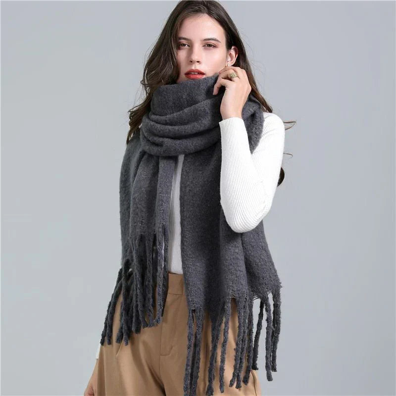 Scarf Oversized Cashmere Checked Tassel Trim