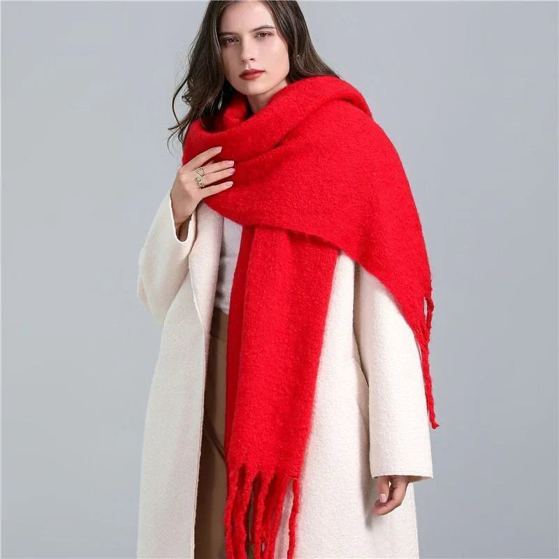 Scarf Oversized Cashmere Checked Tassel Trim