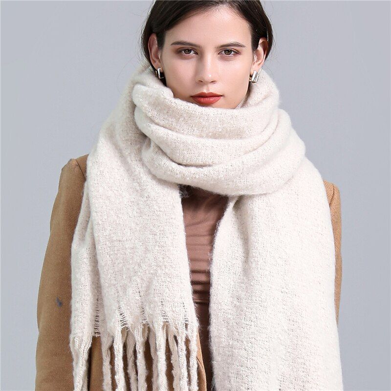 Scarf Oversized Cashmere Checked Tassel Trim