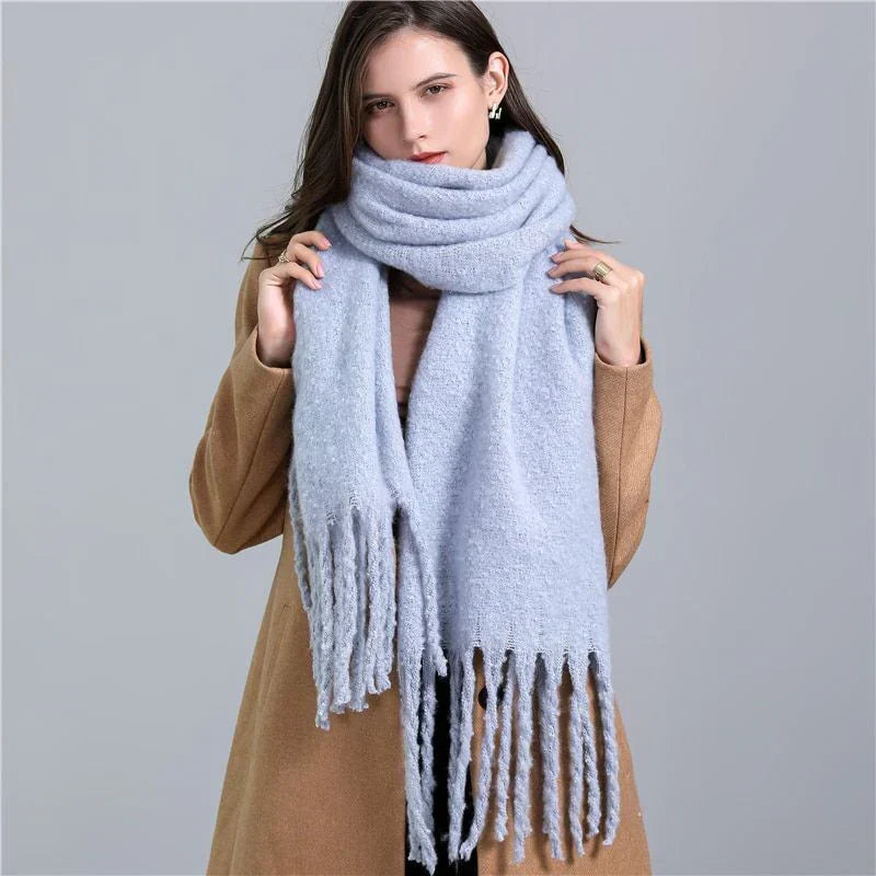 Scarf Oversized Cashmere Checked Tassel Trim