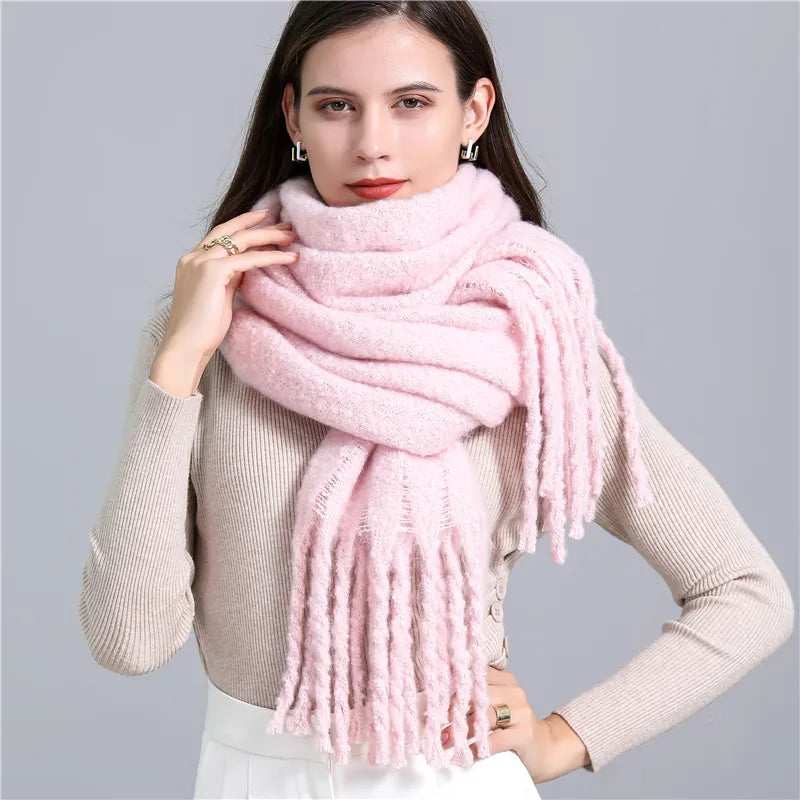 Scarf Oversized Cashmere Checked Tassel Trim