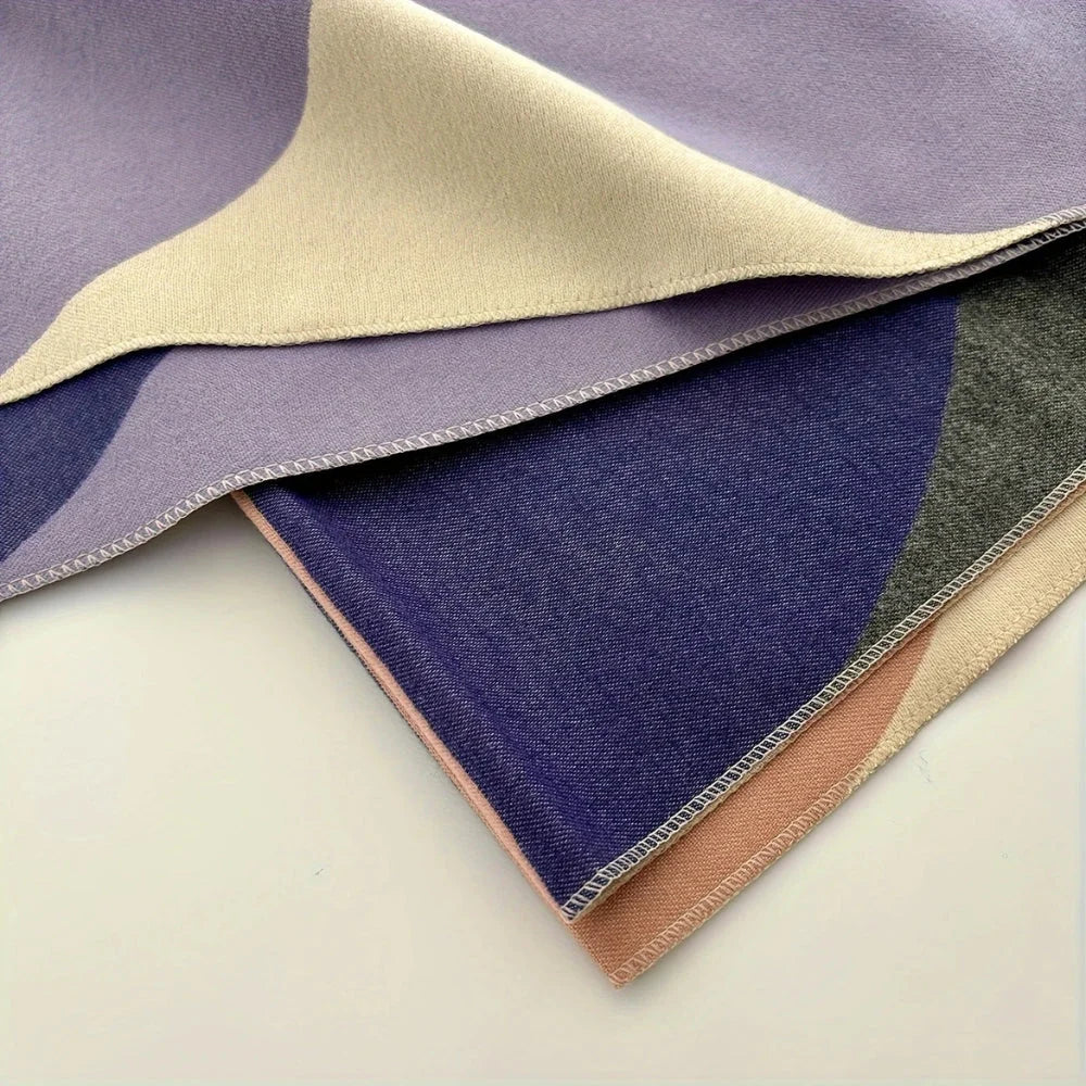 Scarf Reversible Geometric Color-Block Oversized Soft Microfiber