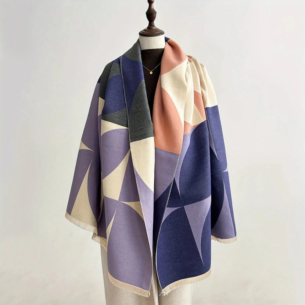 Scarf Reversible Geometric Color-Block Oversized Soft Microfiber