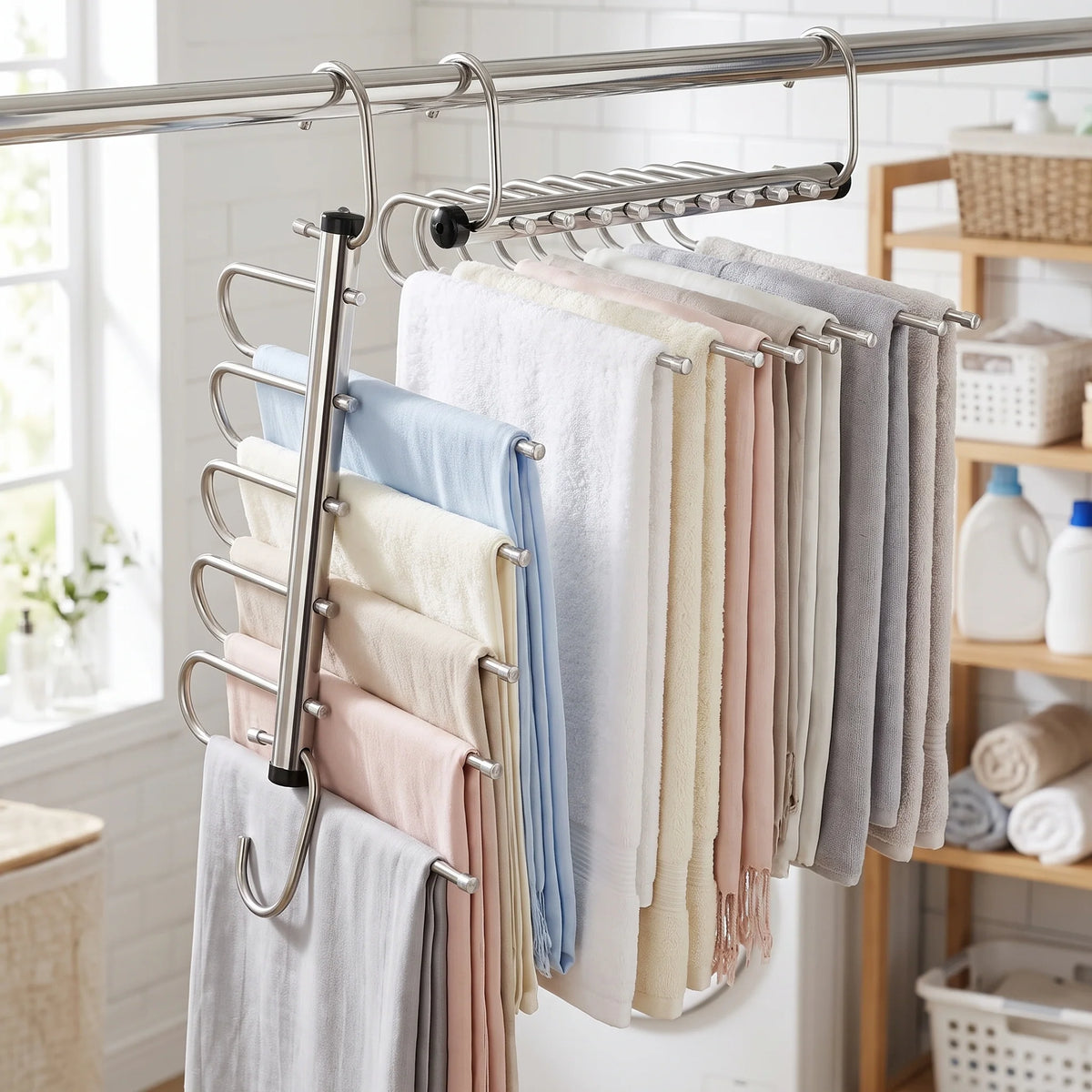 Scarf & Towel Hanger Multi-Rod Stainless Steel Rotating Hooks