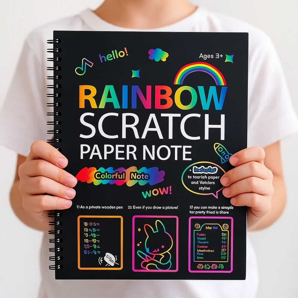 Scratch Art Kit Hidden Rainbow 10 Sheets Wooden Stylus
