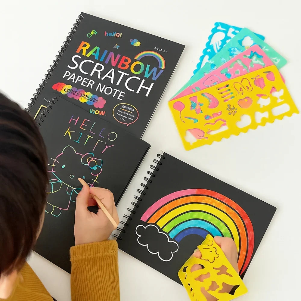 Scratch Art Kit Hidden Rainbow 10 Sheets Wooden Stylus