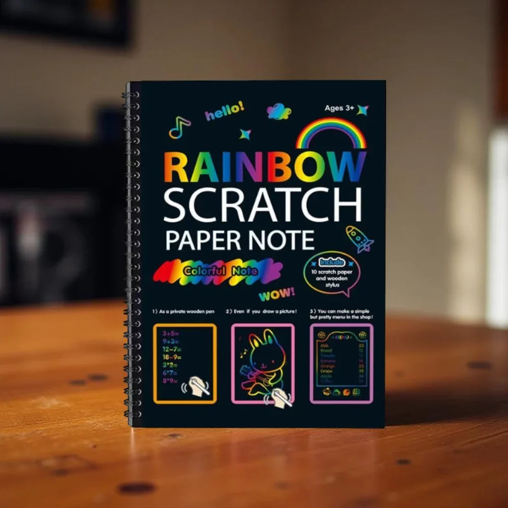 Scratch Art Kit Hidden Rainbow 10 Sheets Wooden Stylus