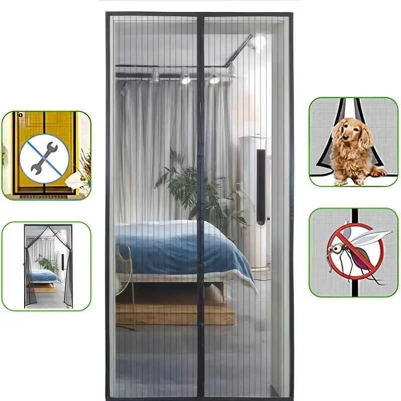 Screen Door Automatic Magnetic Closure Fine-Mesh Polyester