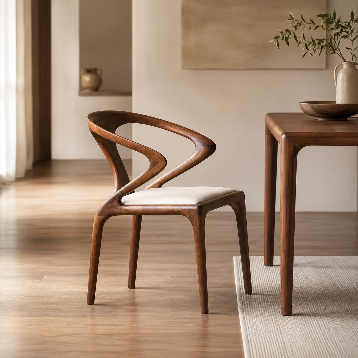 Sculpted Backrest & Slim Cushioned Dining Chair