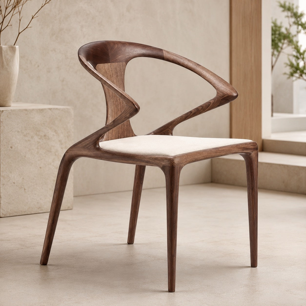 Sculpted Backrest & Slim Cushioned Dining Chair