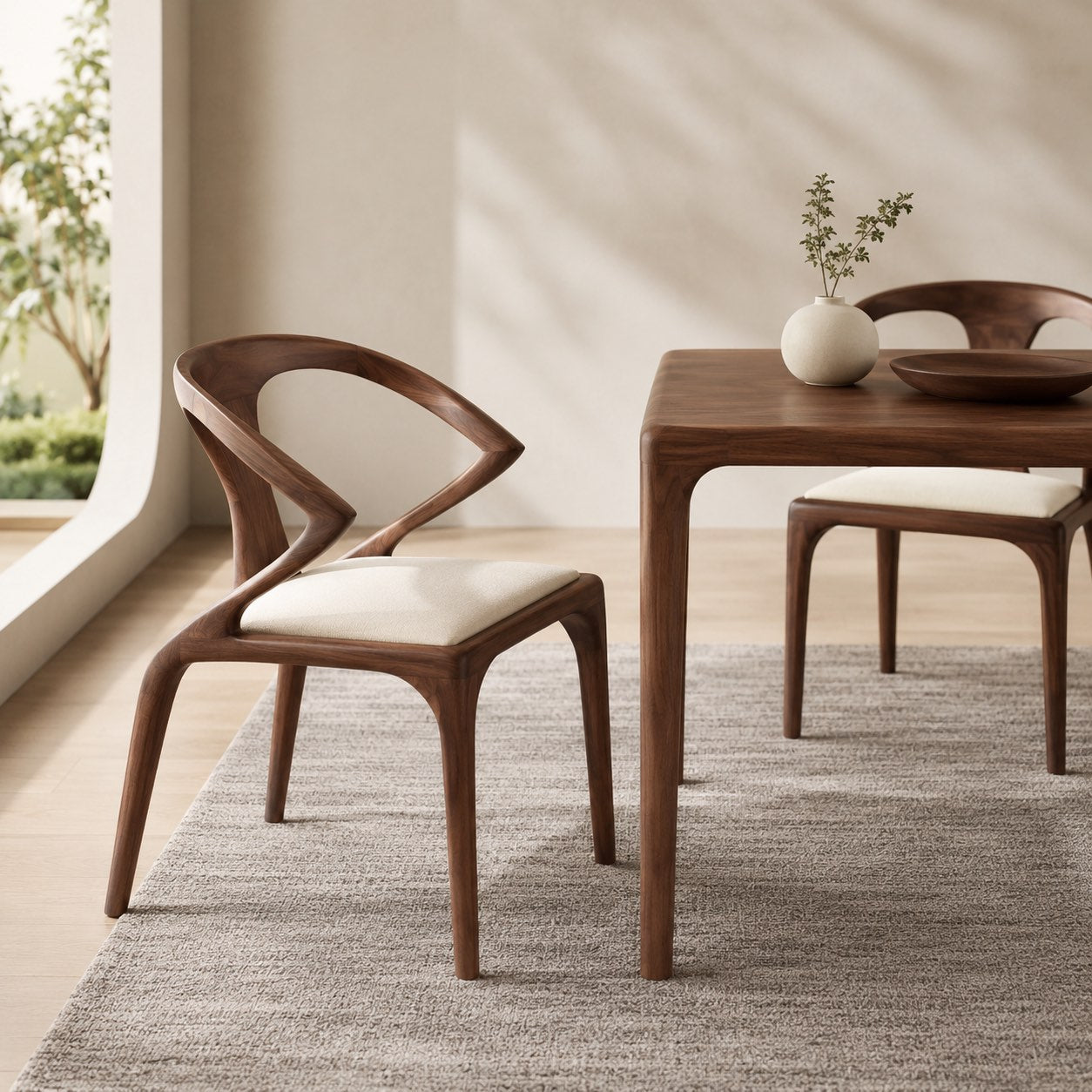 Sculpted Backrest & Slim Cushioned Dining Chair
