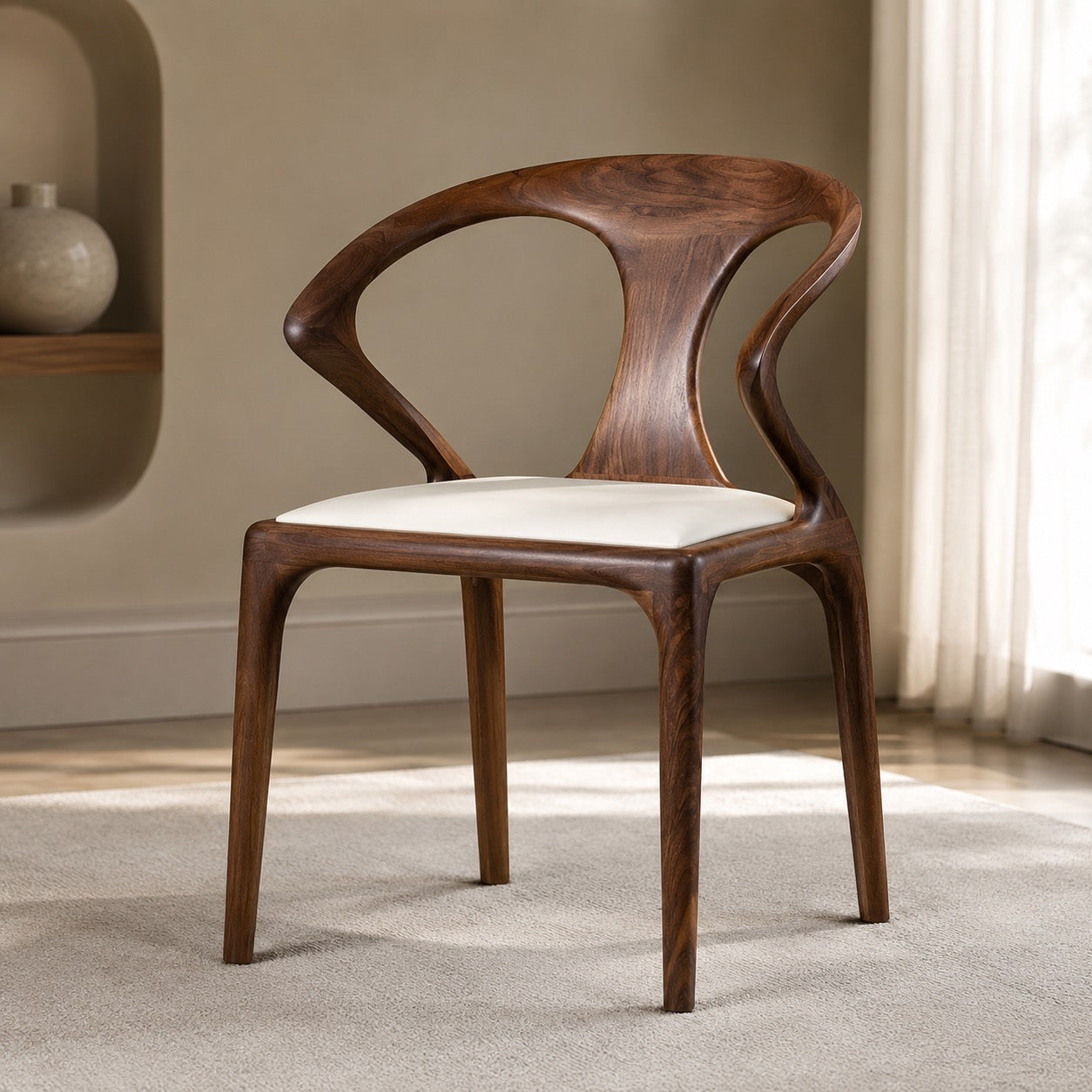 Sculpted Backrest & Slim Cushioned Dining Chair