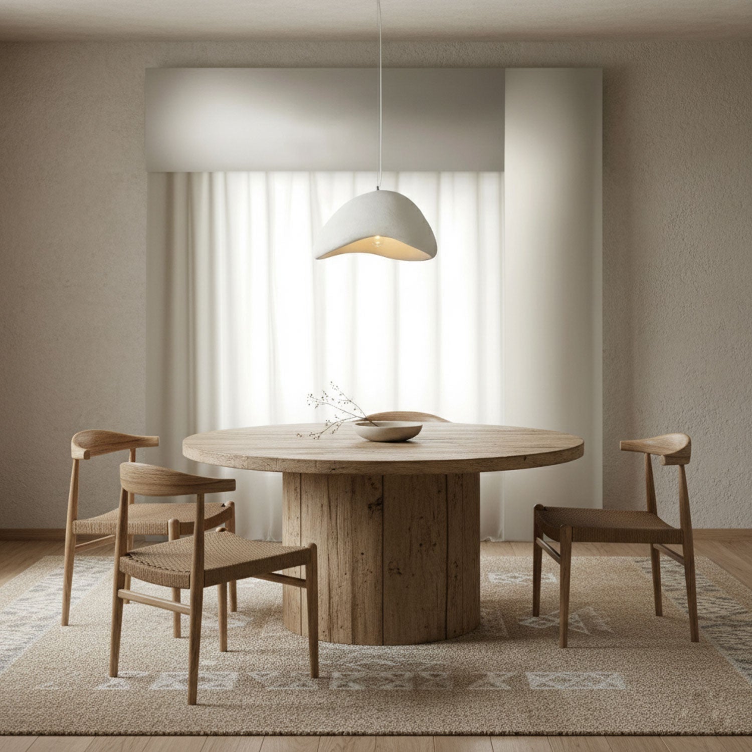Sculptural Downward-Focused Damp-Rated Pendant Light (Hardwired)