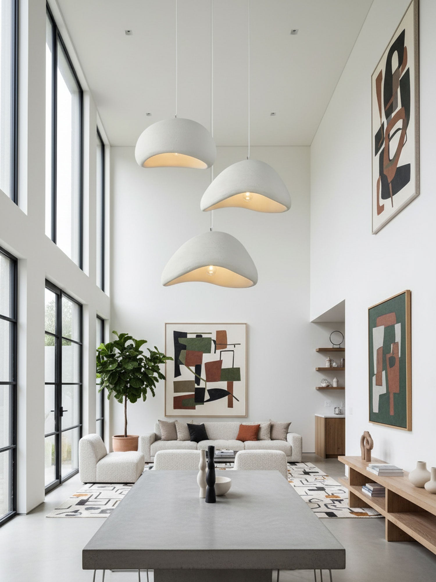 Sculptural Downward-Focused Damp-Rated Pendant Light (Hardwired)