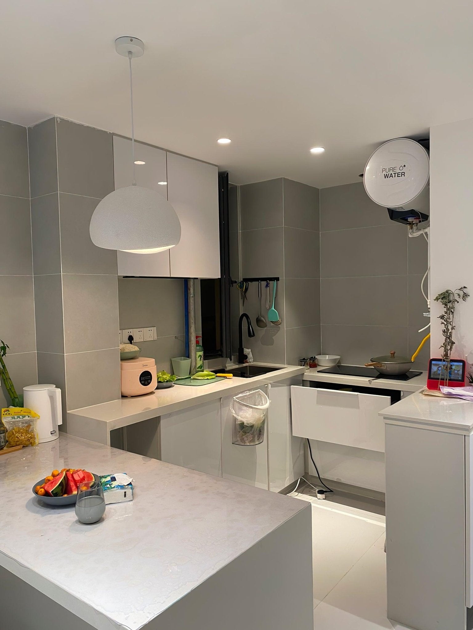 Sculptural Downward-Focused Damp-Rated Pendant Light (Hardwired)
