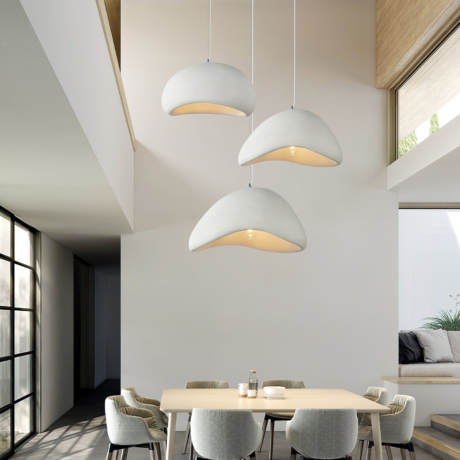 Sculptural Downward-Focused Damp-Rated Pendant Light (Hardwired)