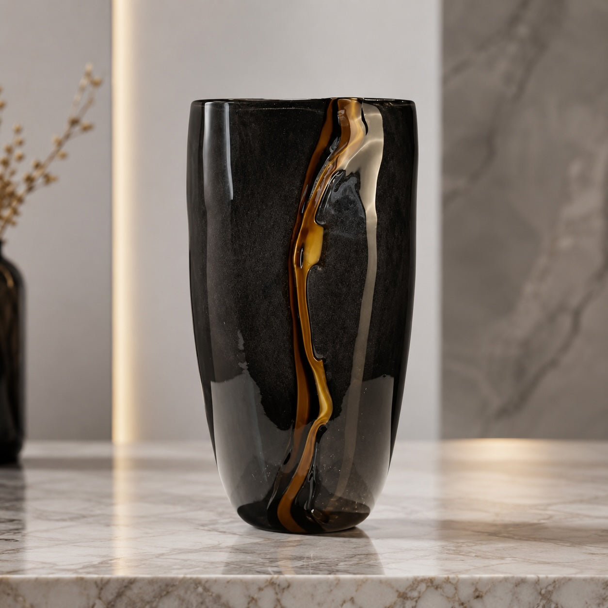 Sculptural Handblown Black Glass Vase