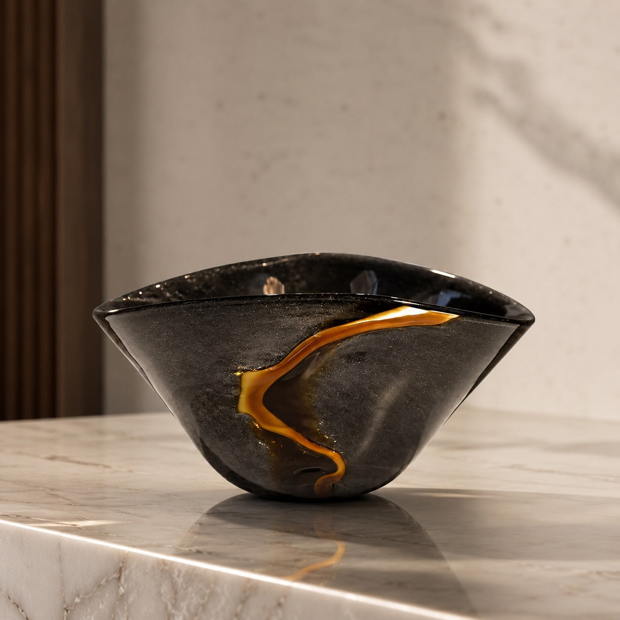 Sculptural Handblown Black Glass Vase