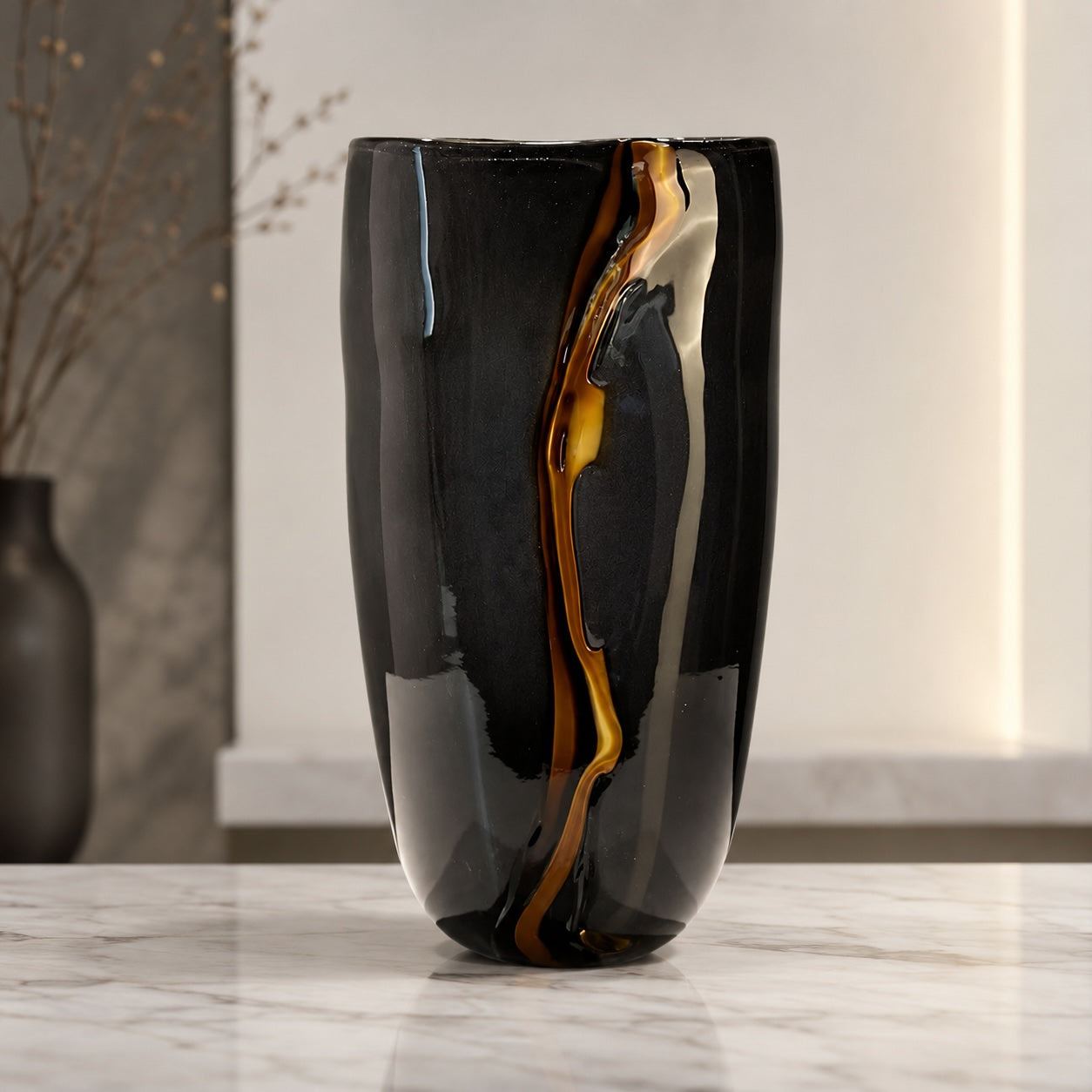 Sculptural Handblown Black Glass Vase