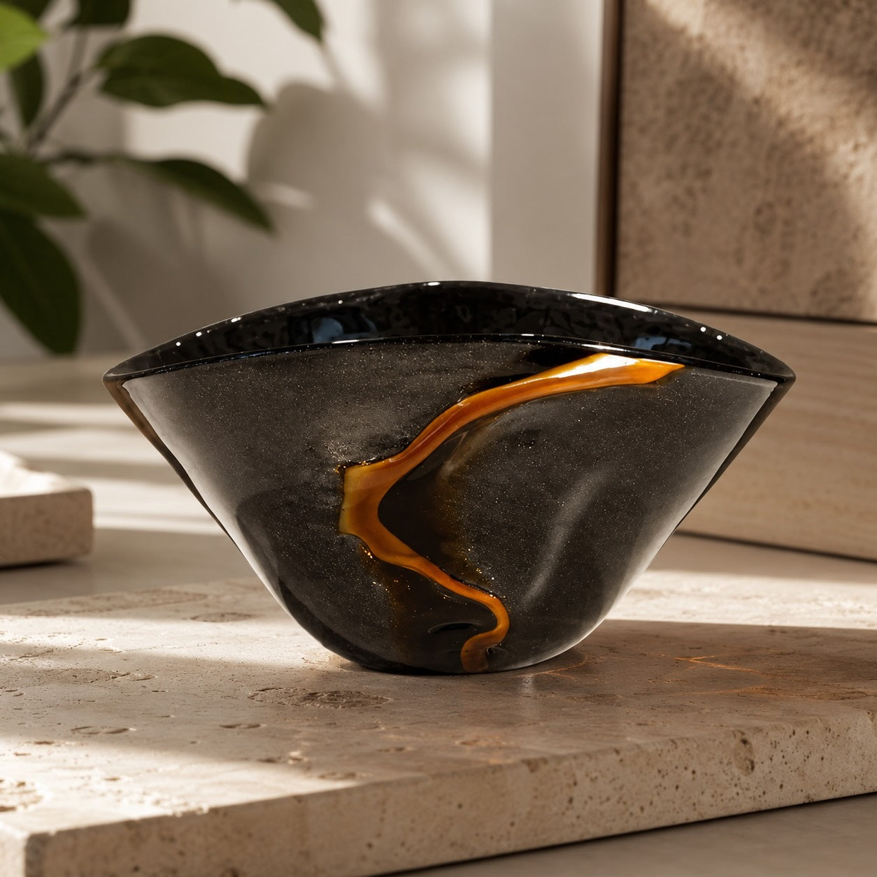 Sculptural Handblown Black Glass Vase