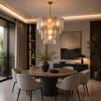 Sculptural Tiered Textured Glass Chandelier (Adjustable Height)