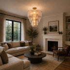 Sculptural Tiered Textured Glass Chandelier (Adjustable Height)