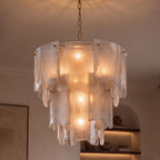 Sculptural Tiered Textured Glass Chandelier (Adjustable Height)