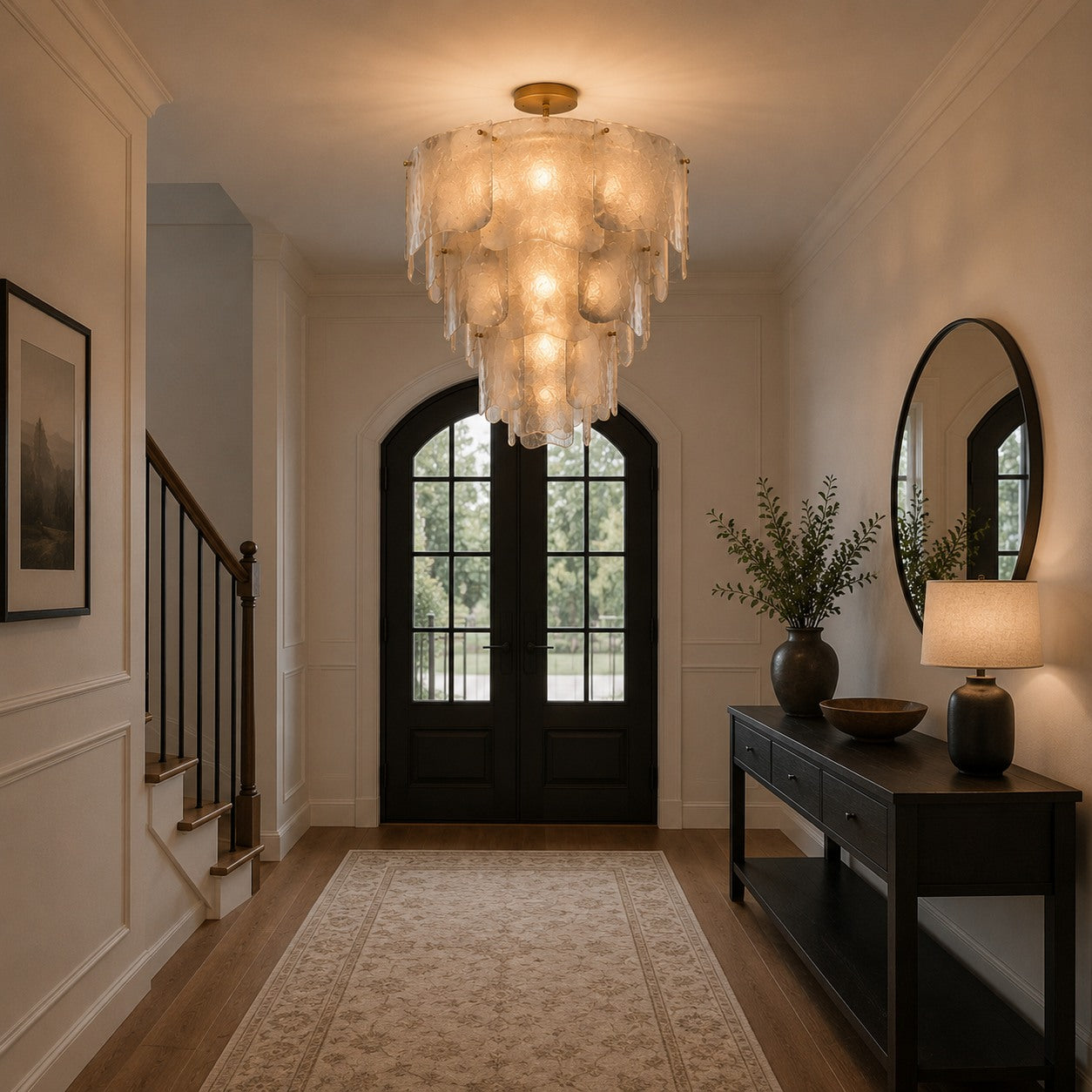 Sculptural Tiered Textured Glass Chandelier (Adjustable Height)